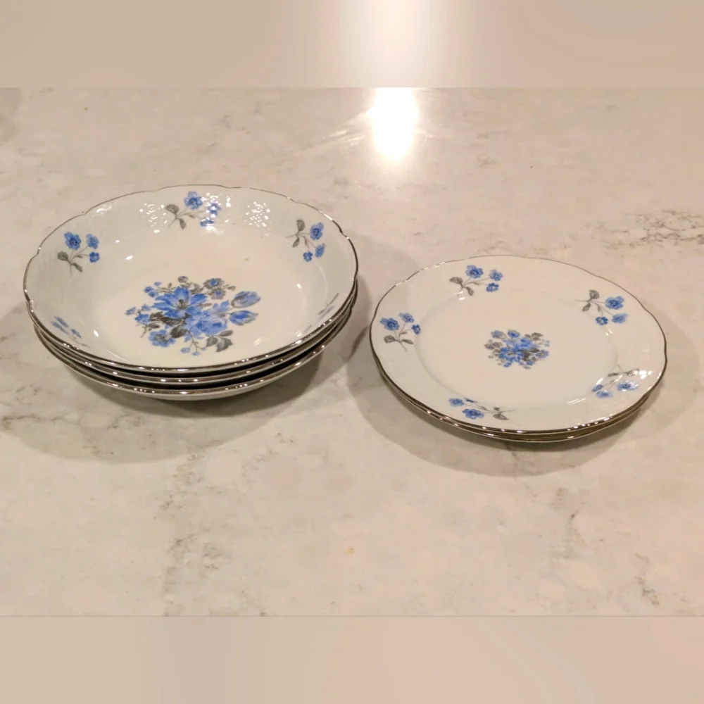 Bohemian Ceramic Fine Bone China Rhineland Pattern Set 3 Soup Bowl & 2 Salad